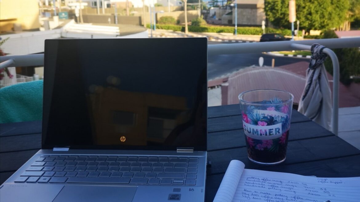 working outside on laptop