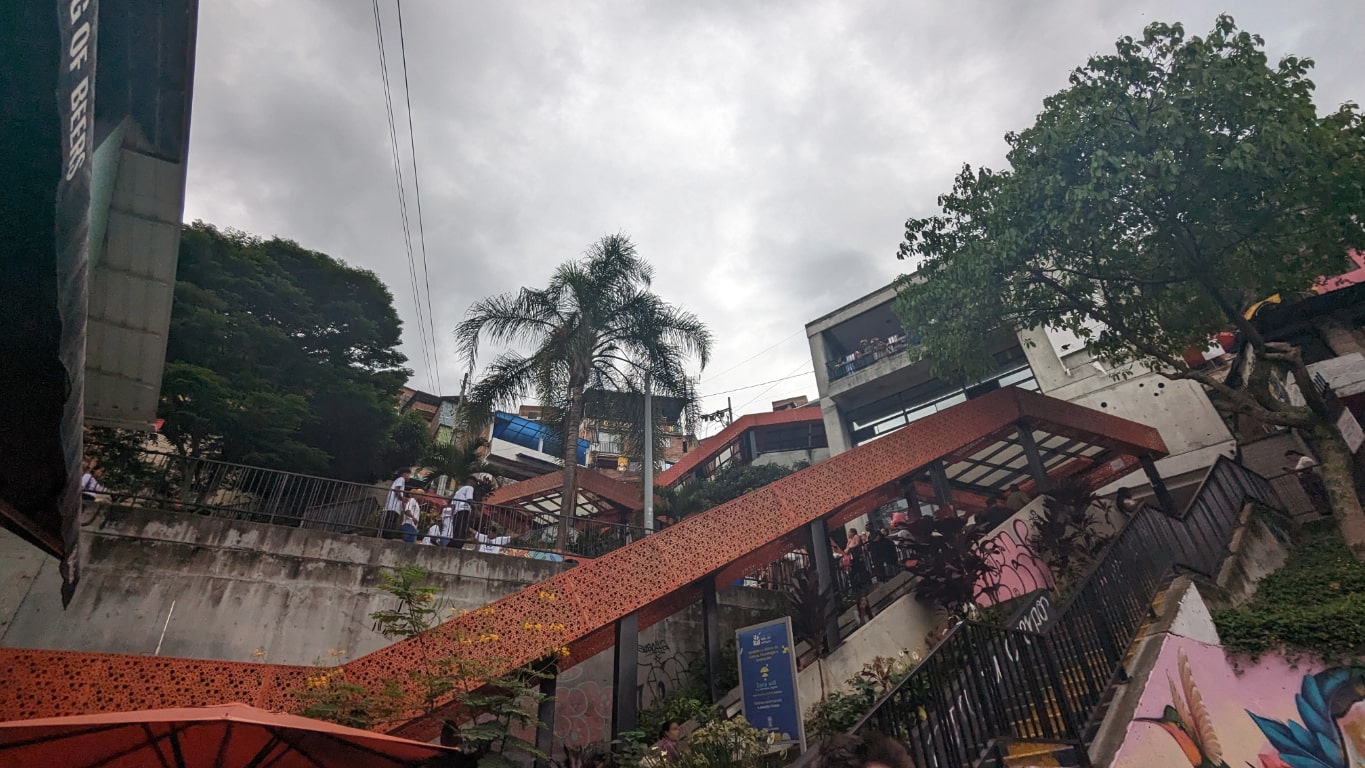 Escalators outside leading up to Comuna 13, a township in the mountains in Medellin