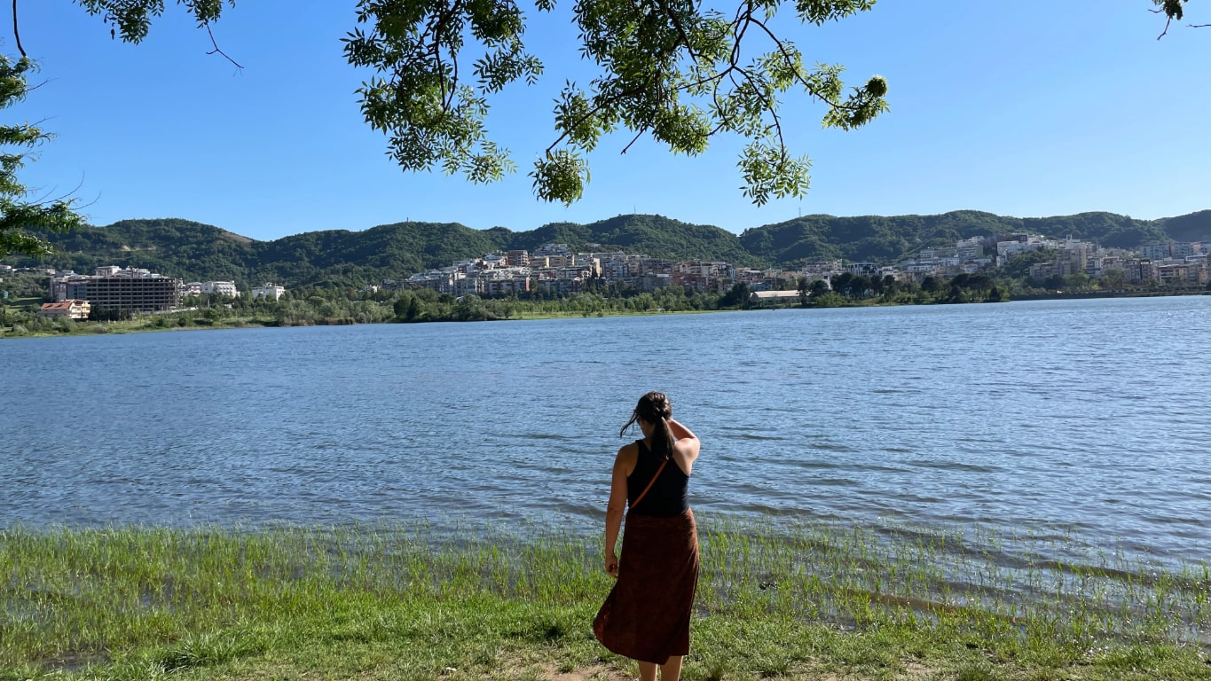 Grand Park of Tirana, blue skies overlooking the artificial lake