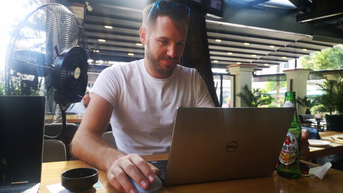 Aaron working in Tirana Albania Aaron working in Tirana Albania
