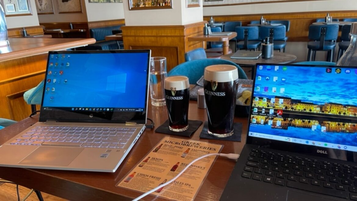 Working from a pub in Albania Working from a pub in Albania